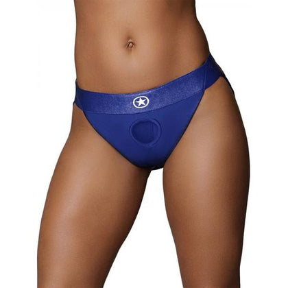 Introducing the Ouch! Vibrating Strap-on Panty Harness X10 M/l for Women: Royal Blue Pleasure Accessory