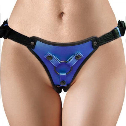 OUCH! Metallic Strap-On Harness Model M203 in Metallic Blue for Unisex Anal Play
