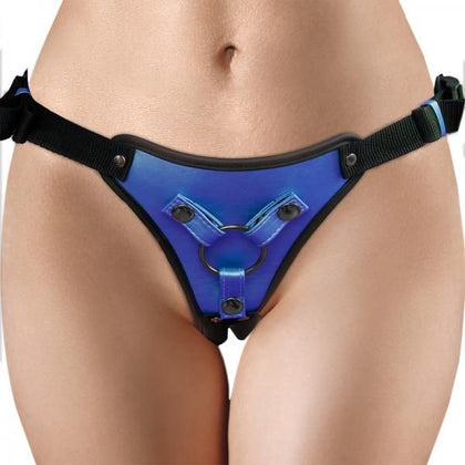 OUCH! Metallic Strap-On Harness Model M203 in Metallic Blue for Unisex Anal Play - Adult Naughty Store