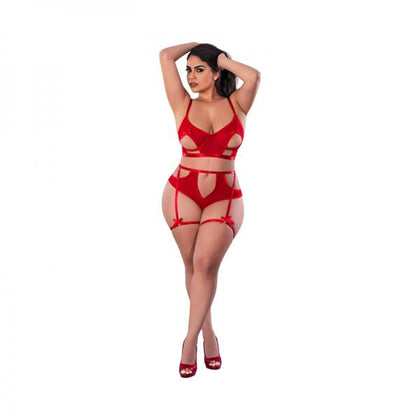 Magic Silk Holidaze Bralette & High Waist Panty Set With Removable Garters | Exposed by Magic Silk Queen Size Red | Erotic Lingerie Set Women's Intimate Wear