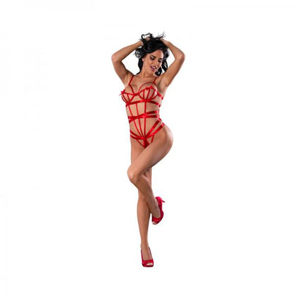 Magic Silk Holidaze Open Strap Teddy Red L/XL: Exposed Underwire Open Cup Teddy, Model #XY123, Women's, Bodysuit Lingerie, Red