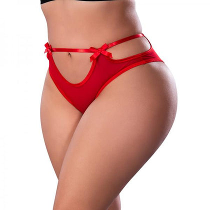 Magic Silk Holidaze Cheeky Boy Short Red Queen Size Lingerie for Women: Sensual Mesh Boy Short with Cutout Design and Blue Satin Bows