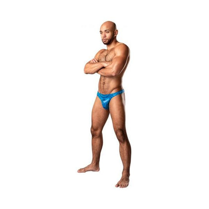 Male Power Kaleidickscope Bong Thong Sky Blue L/XL - Men's Contoured Metallic Swirl Print Bong Thong Underwear for Sensual Pleasure - Size L/XL