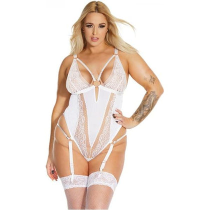 Coquette Pleasure Collection Plus Size White Teddy with Metal Ring Details - Model QT-12345 - Women's Lingerie for Sensual Play