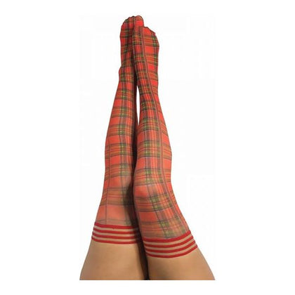 Kixies Grace Plaid Thigh-High Stockings - Classic Red Business-Attire Inspired Lingerie for Women - Model: Grace - Size D (5'5