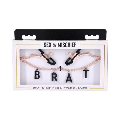 Sportsheets Sex & Mischief Brat Charmed Nipple Clamps - Intensify Pleasure with the Rose Gold Brat Charmed Nipple Clamps (Model: SCM-BCNC) for Women - Black