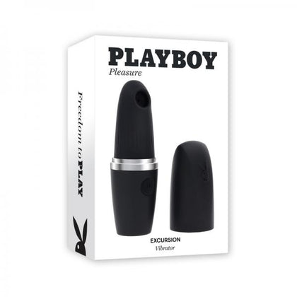 Introducing Playboy Excursion Rechargeable Suction Vibe Silicone 2am Clitoral Stimulator for Women in Midnight Black