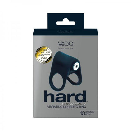 Introducing the Vedo Hard Rechargeable Black Silicone Double C-Ring - Model VRHC001, an innovative and powerful vibrating cock and ball ring designed for heightened pleasure and longer-lasting erections.