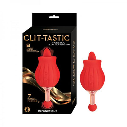 Nasstoys Clit-Tastic Rose Bud Dual Massager Red - Elegant Silicone Clitoral Stimulator for Women