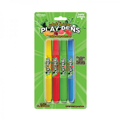 Introducing the Adam & Eve Sweet & Sour Play Pens 4-pack: Edible Fruit Flavored Candy Pens for Sensual Body Art - Model X123, Unisex, Designed for Delicious Playful Pleasure in Four Luscious Flavours - Lemon, Cherry, Watermelon, Strawberry.