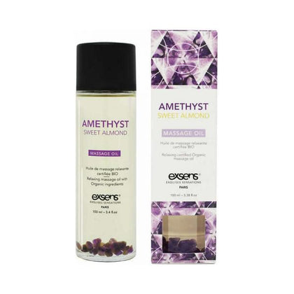 Exsens Amethyst Sweet Almond Crystal Massage Oil - Relaxing Sensual Massage Oil for All Skin Types - 3.4 Oz Bottle