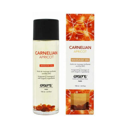 Exsens Carnelian Apricot Crystal Massage Oil - Revitalizing Sensual Massage Oil with Real Crystals - 3.4 Oz