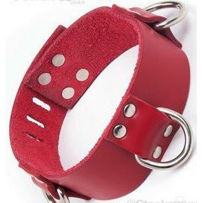 Luxurious Red Leather 3 D-Ring Locking Collar - Model J029R - For Men and Women - Enhance Pleasure and Play in Style