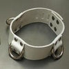 Sturdy Leather Locking Collar - 3 D-Ring, White, Medium