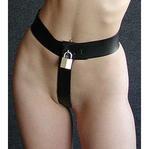 LuxureLock Women's Leather Locking Chastity Harness - Model LCH-500 - Black, Large