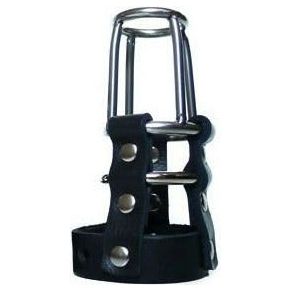 Introducing the Restrained Pleasure Locking Cock Cage - Model X1S: Male Chastity Device for Intense Control and Sensual Exploration - Black