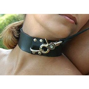 Elegant Bliss Locking Leather Collar with D-Ring, X-Large - Unisex BDSM Neck Restraint for Sensual Play in Black