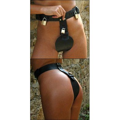 Introducing the Exquisite Leather Locking Women's Chastity Belt - Model 4B, Black