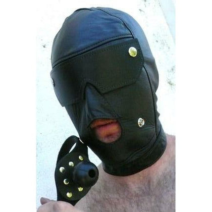 Fetish Fantasy Series Slave Hood with Locking Ball Gag and Blindfold - Black Leather BDSM Mask for Men and Women - M-L Size