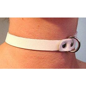 Luxurious Leather Choker with O Ring - Model LCH-1001 - Unisex - Neck and BDSM Play - White