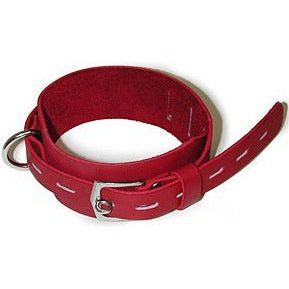 Deluxe Red Leather Buckling Collar - Small Size - Unisex - Neck Restraint BDSM Bondage Fetish Toy - Model RDLC-S1 - Pleasure Accessories - Vibrant Crimson