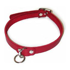 Leather Choker with O-Ring - Red, Medium - Unleashed Pleasure Collection