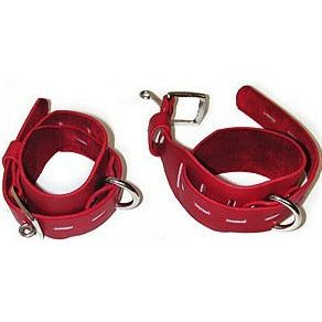 Introducing the Sensual Pleasure Locking-Buckling Wrist Cuffs - Red Leather (Model: LBC-R01) for All Genders and Exquisite Pleasure!