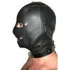 Luxury Leather Hood with Blindfold & Gag - Premium White M-L