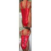 Leather Bound Pleasure: Red Zippered Arm Binders for Limber Individuals - Model J282 (Small/Medium)