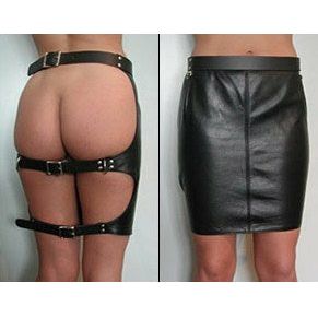 Elegant Moments Black Leather Spanking Skirt J320 - Small, Women's Open Back Pleasurewear, 18