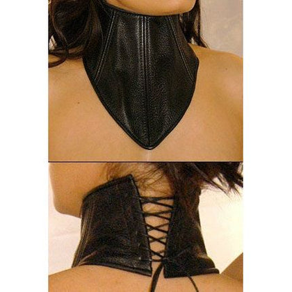 Elegant Emporium Lace Up Chevron Collar - Sensual Leather BDSM Collar with Ribbon Lacing - Model X7½-UNISEX - Exquisite Neckwear for Intimate Pleasure - Seductive Black