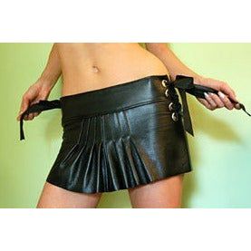 Elegant Pleated Leather Mini Skirt - Model J354 - Women's M-L - Hip-Hugging Pleasure