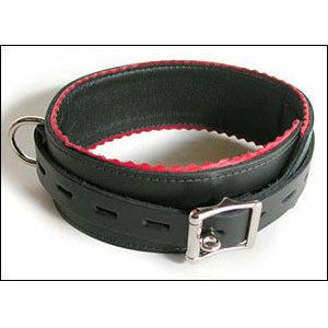 Buckling Collar - Red Scalloped Edge Leather Collar for Medium Size, BDSM Submissive Play, Firecracker Collection, with Matching Cuffs and Leash