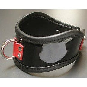 Firecracker Patent Leather Posture Collar - Small BDSM Neck Restraint Toy J389 - Unisex - Neck and Posture Support - Shiny Black with Red Accents