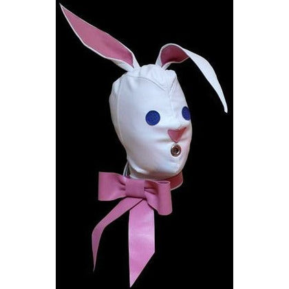 Luxury Leather Bunny Hood - Premium White Bondage Hood for Sensory Deprivation Play - Model BH-1001 - Unisex - Pleasure for Head and Neck - White