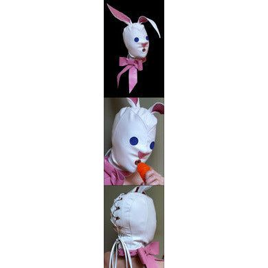 Stockroom Bunny Hood White Leather Bondage Hood for Sensory Deprivation Play - Model BH-001 - Unisex - Full Head Coverage - White