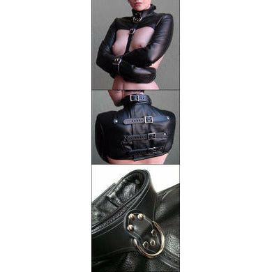 Bolero Straitjacket: The Ultimate Leather Cropped Straitjacket for Sensual Restraint - Model BSCJ-2007 - Unisex - Full Chest and Back Exposure - Black