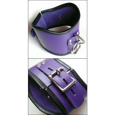 Elegant Affairs Tall Locking Curved Posture Collar - Model 2021L - Purple with Black Trim - Unisex - Neck Restraining Pleasure Accessory