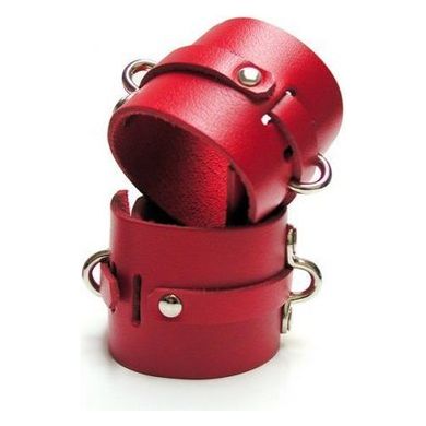 KinkLab Bondage Basics Leather Ankle Cuffs Red - Model LAC-500 - Unisex BDSM Restraints for Sensual Ankles Play