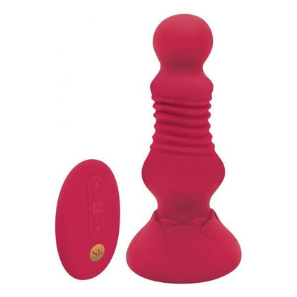 Introducing the Pleasure Pro Remote-Controlled Thrusting Rosebud Butt Plug - Model X10 for Unisex Anal Pleasure (Black)