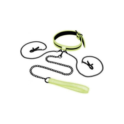 EuphoriaX Intimate Accessories - GID Collar with Nipple Clips and Leash - Model X123 - Unisex - Pleasure Enhancing - Glow in the Dark