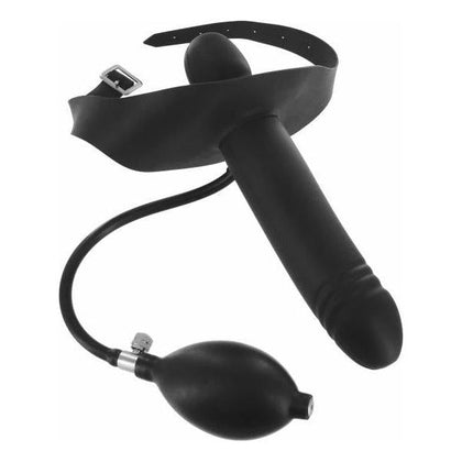 Introducing the PleasurePro Inflatable Gag with Dildo Black - Model X3: The Ultimate Pleasure Experience for All Genders!