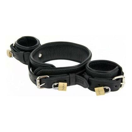 Strict Leather Wrist To Neck Restraint - Premium BDSM Collar and Cuff Set for Submissive Play - Model X1 - Unisex - Ultimate Pleasure and Control - Black - Adult Naughty Store