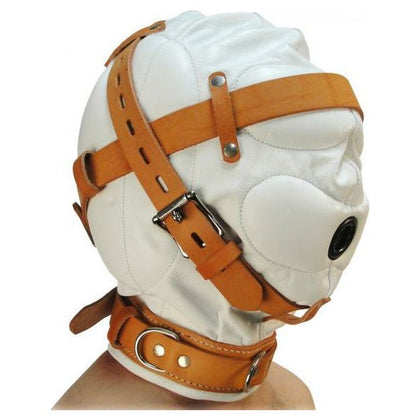 Strict Leather Total Sensory Deprivation Hood - White/Tan, Medium-Large, Unisex, Bondage BDSM Hood, Model: TSDH-ML001