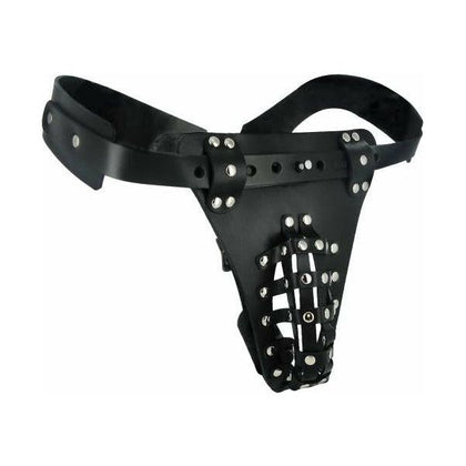 Masterful Pleasure: The Net Leather Male Chastity Belt With Anal Plug Harness - Black