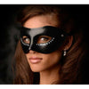 Luxoria Venetian Style Masquerade Mask - Black Faux Leather, Crystal Accents, Satin Ties - Elegant Unisex Accessory - 8.25