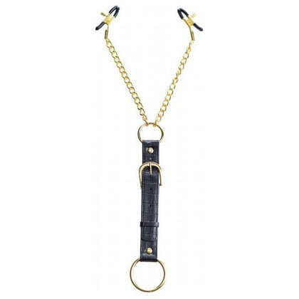 Golden Pleasure: Penitentiary Nipple Clamps and Cock Ring Set - Model PNC-001 - For Men - Nipple and Cock Stimulation - Gold