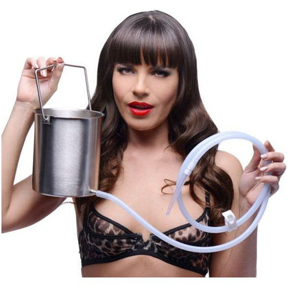 Premium Enema Bucket Kit with Silicone Hose - The Ultimate Cleansing System for Detoxification and Regular Bowel Movements - Model ENM-2001 - Unisex - Anal and Colon Pleasure - Stainless Steel - Silver