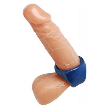 Introducing the Dual Cock And Ball Ring Erection Enhancer by PleasureMax - Model X1B, for Men, Designed for Extended Stamina and Enhanced Erections, Targeting Both the Penis and Testicles, in a Striking Blue Color