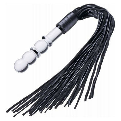 Lingam Glass Dildo Flogger - Exquisite Pleasure for All Genders - Intensify Your Sensations with the Luxurious Black Leather Falls and Temperature Play - Model LDF-26B